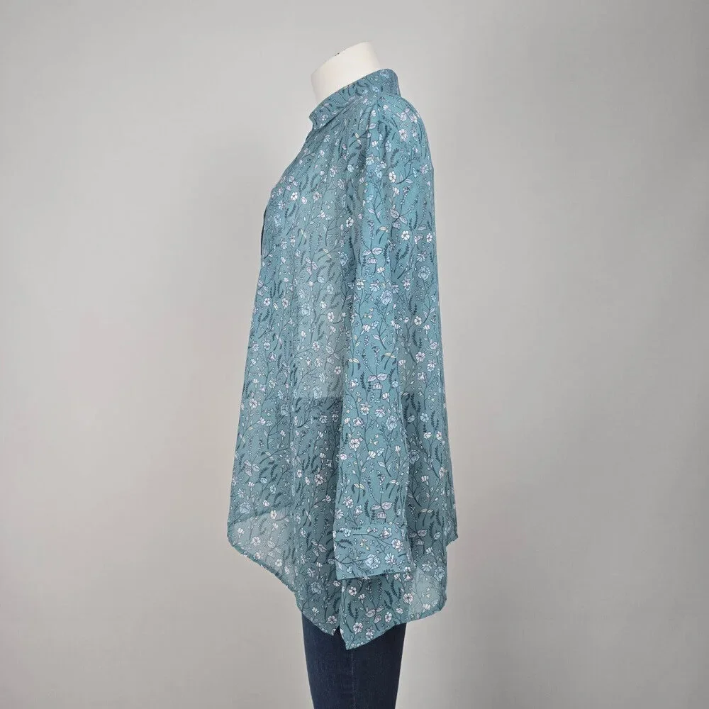 Cabi Blue Floral Sheer Collared High Low Blouse Top Size XS - Picture 5 of 9